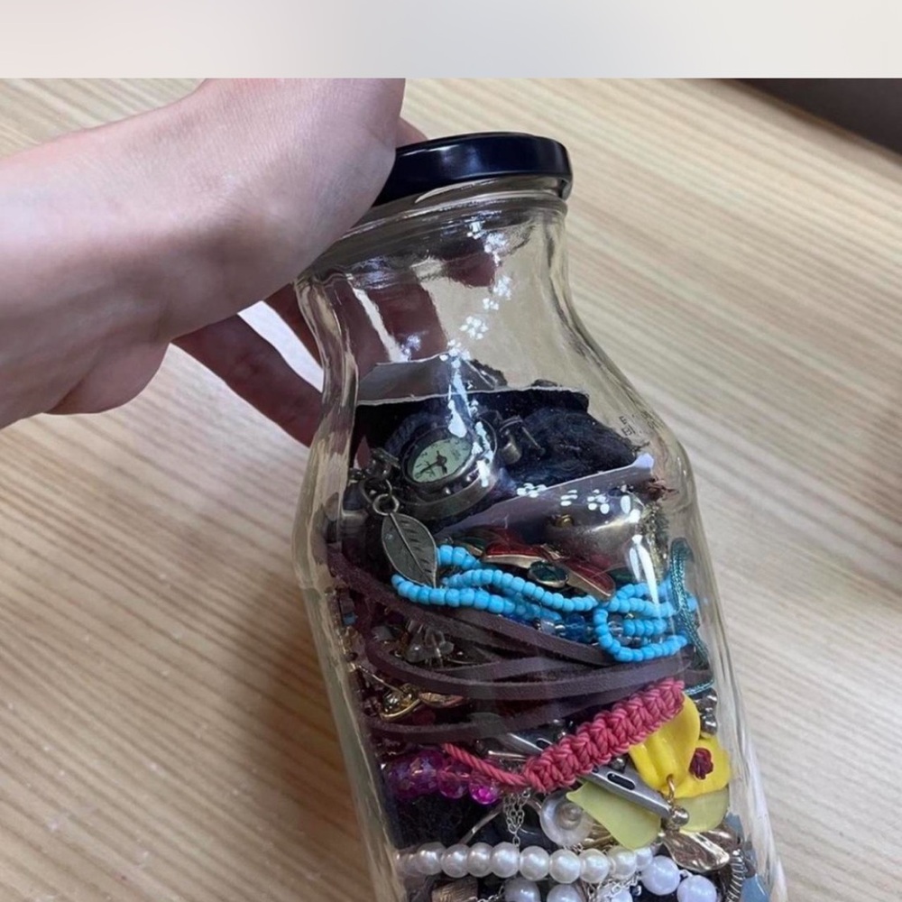 Assorted Jewelry in Glass Jar